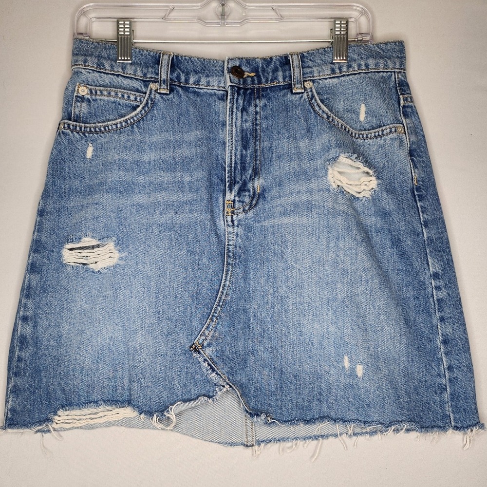 FREE PEOPLE WE THE FREE Hallie Blue Denim Distressed Mini Skirt Size 28
